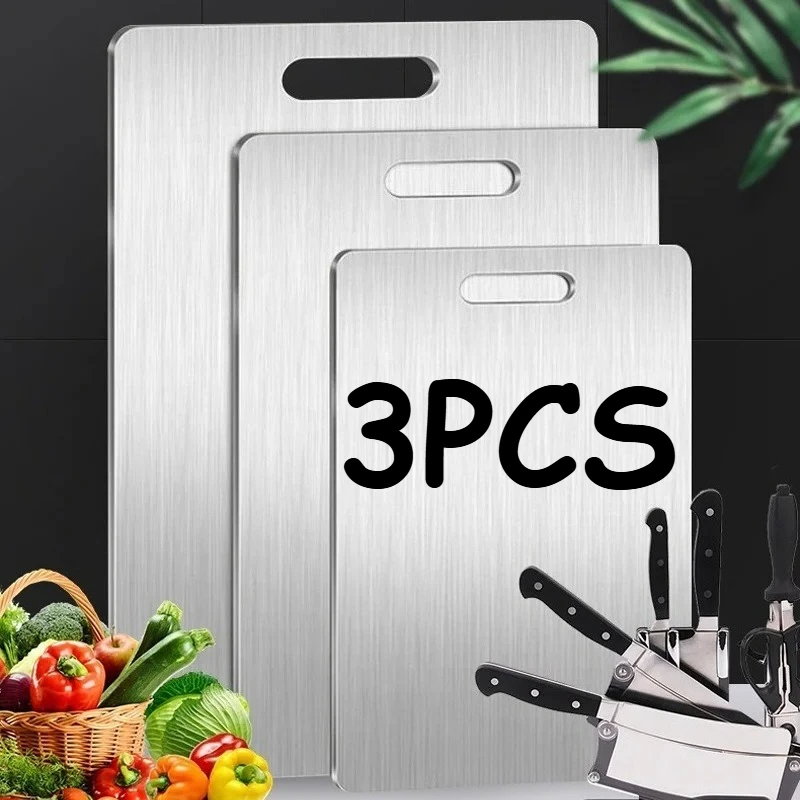 3PCS Stainless Steel Cutting Board - Heavy Duty Double-Sided Chopping Board for Meat, Vegetables, Dough Kneading & Kitchen Prep 3PCS Stainless Steel Cutting Board - Heavy Duty Double-Sided Chopping Board for Meat, Vegetables, Dough Kneading & Kitchen Prep