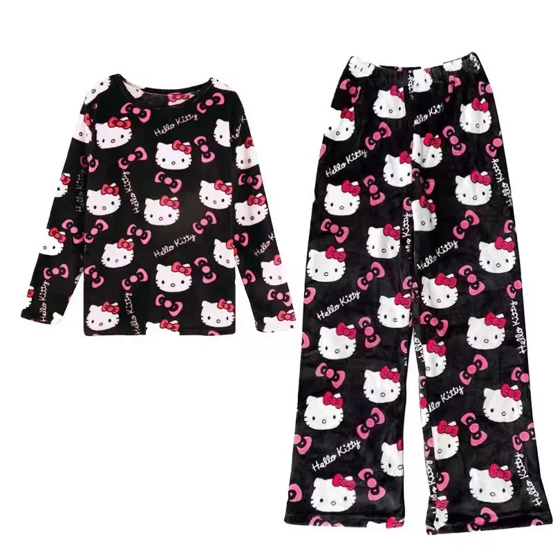 Women Pajamas Set Women Pajama Suit Cotton Pajamas Set Winter Hello Kitty Flannel Pajamas Set for Women