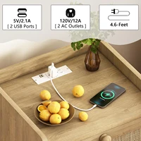 Rattan Nightstand with Charging Station, Rustic Bedside Table with 2 Drawers, Natural Nightstand for Bedroom 5