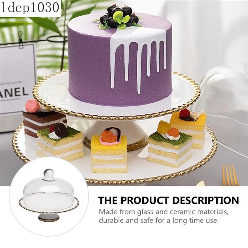 1 Set Party Cake Glass Cover Food Cover Dessert Cake Plate Dust-Proof Glass Covered High Foot Food Display Stand