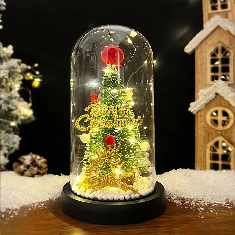 

Artificial Christmas Tree with LED Light In Dome Santa Claus Decoration for Home Xmas Gifts 2023 Party Favors Gifts Supplies