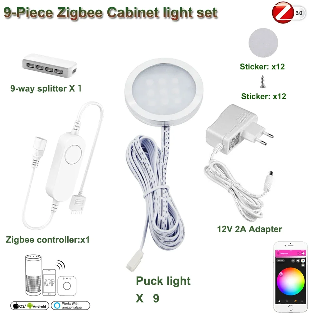 Zigbee-Kit de Iluminação LED RGB, Iluminação Sob Armário, Escurecimento Cozinha Contador Móveis, Zigbee 3.0, Smarttings Echo Plus