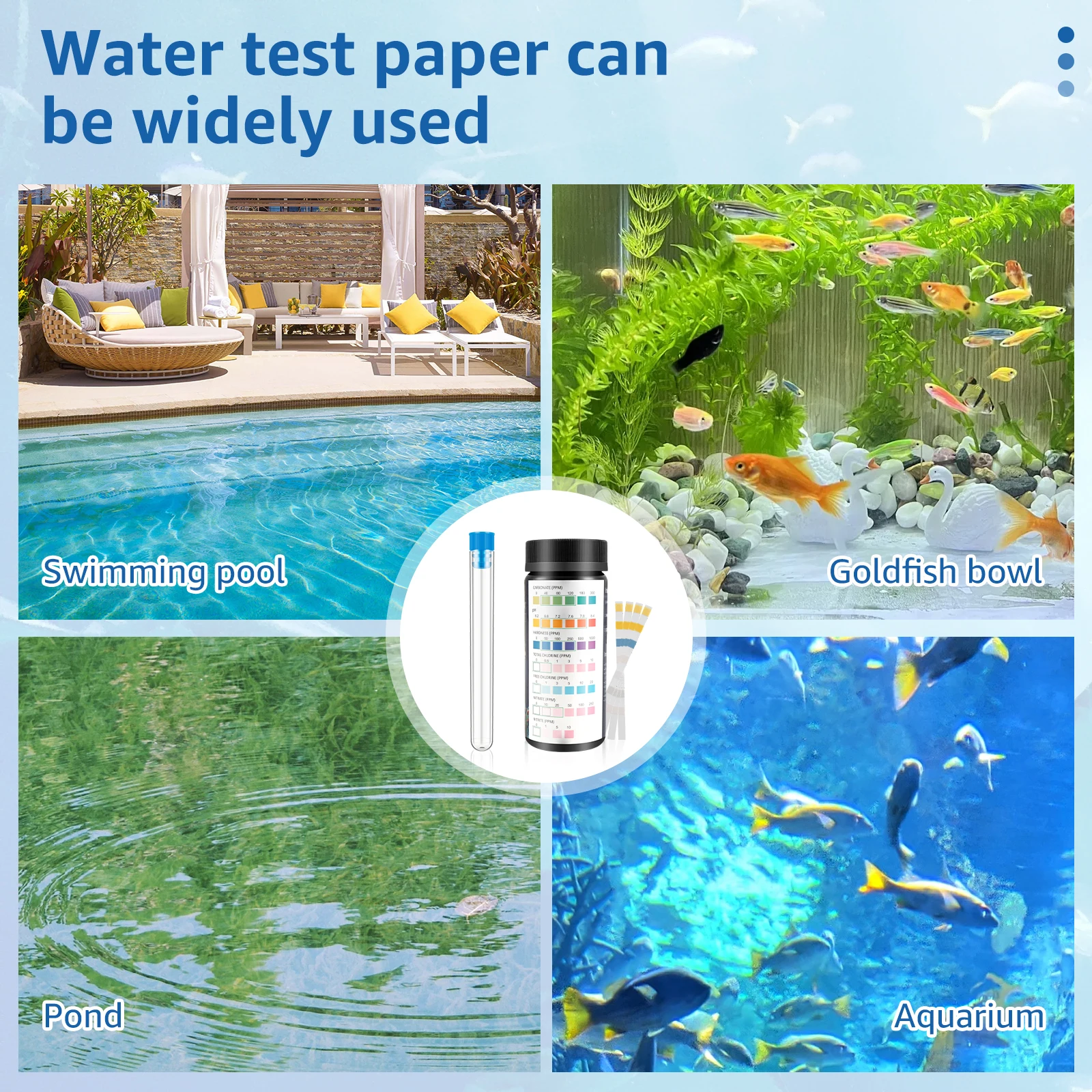 Aquarium Test Strips Aquarium Water Quality Testing Agent 100Pcs 9-IN-1 7-IN-1 Aquarium Test Strips Fast Accurate Fish Tank Test Kit Water Quality Monitor pH Strips with Tube