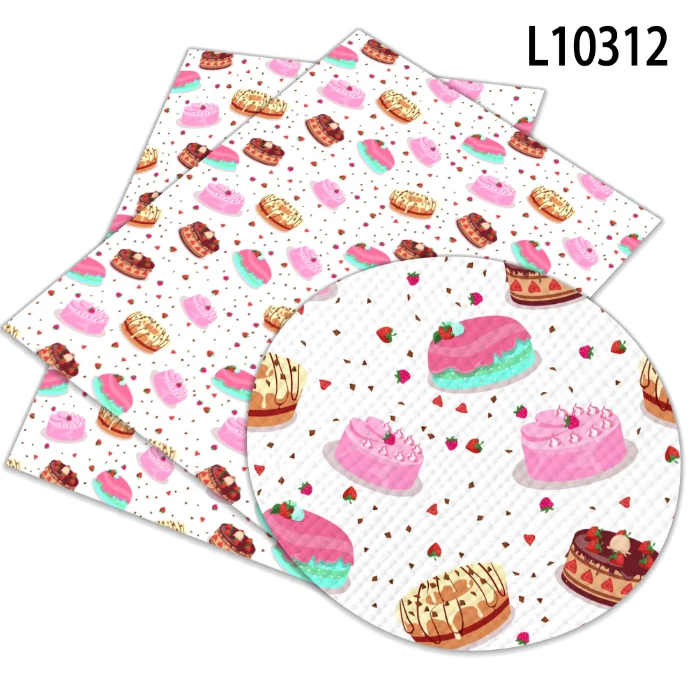 30*22cm 인조 가죽 해피 버스데이 케이크 프린트 패턴 비닐 크로스 그레인 DIY 헤어 보우 주얼리 귀걸이 공예 제작용