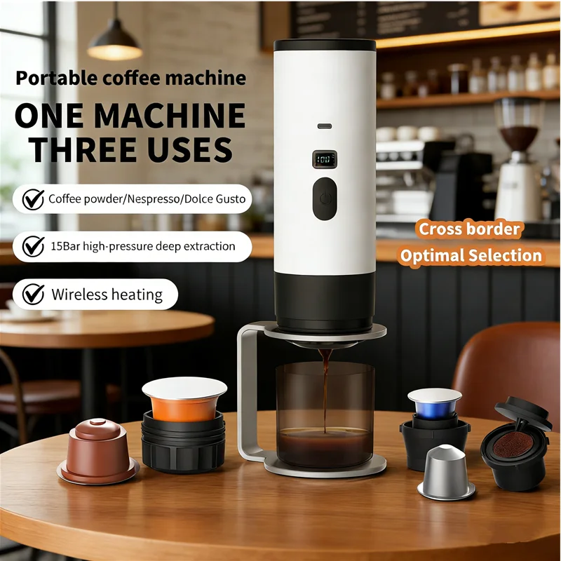 ماكينة قهوة اسبريسو كهربائية محمولة 3 في 1 للسيارة...