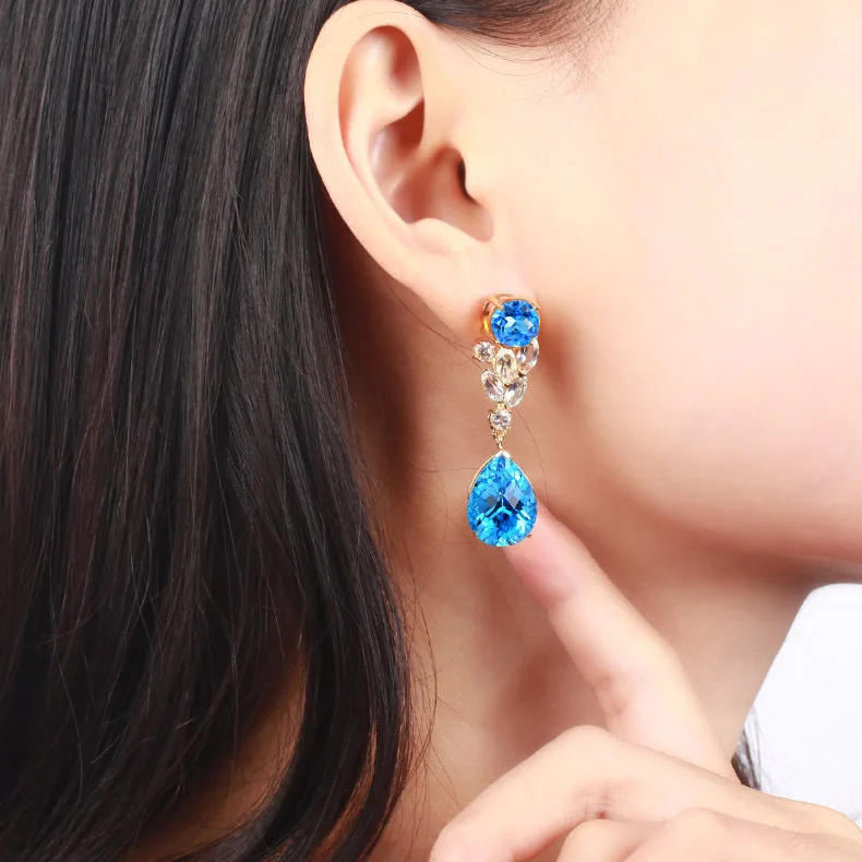 

14k Gold Jewelry Natural Sapphire Gemstone Drop Earrings for Women Fine Aros Mujer Oreja 14 K Yellow Gold Orecchini Females