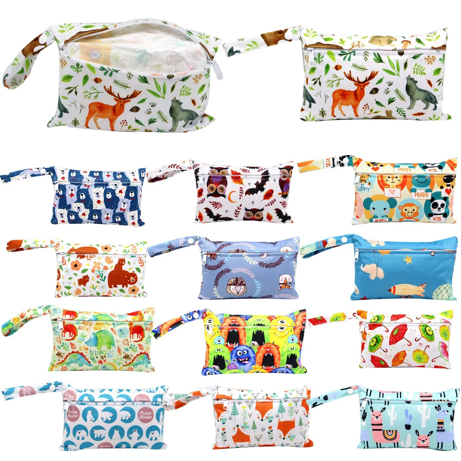 Baby Diaper Bags 15*22.5cm Single Zipper Waterproof Reusable Wet Dry