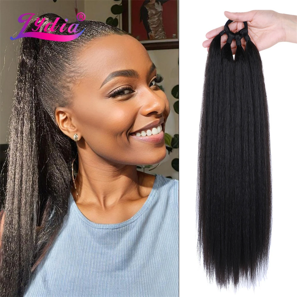 Lydia Synthetic Kinky Straight Extensions Wrap Around Ponytail With Rubber Band Hair Ring DIY 20/30IN Black Brown Boxing Braids