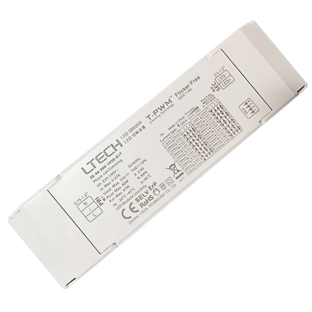 LTECH New Led Triac Driver 200V-240V Input 30W 40W 150-1050mA CC Output Constant Current Dimmable Intelligent Power Supply