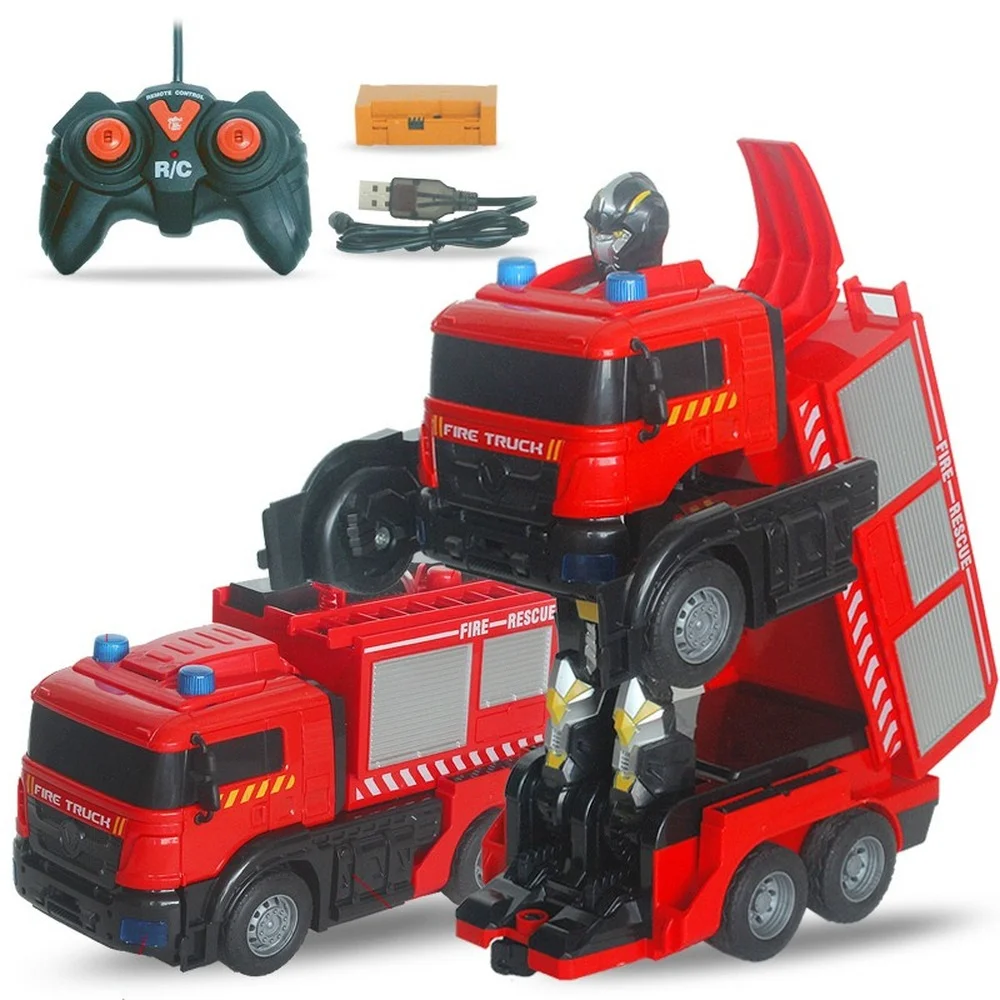 Rc Car Remote Control Fire Truck Deformation City Vehicle Robot Model Engineering Excavator Car Educational Boy Kids Toys 5