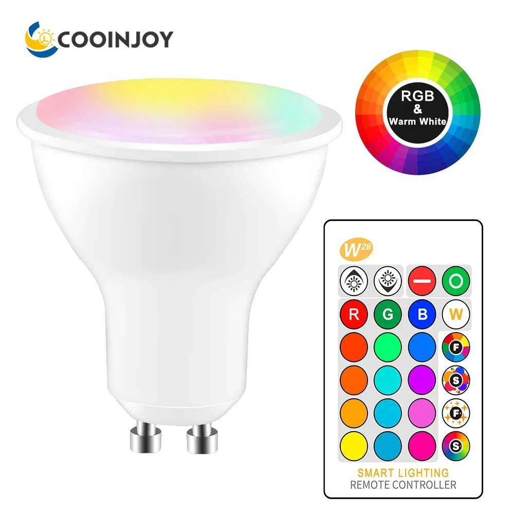 LED 램프 스트로브 모드 바 KTV 장식 조명, 따뜻한 흰색 전구, GU10 8W RGB LED 색상 변경, 분위기 조명
