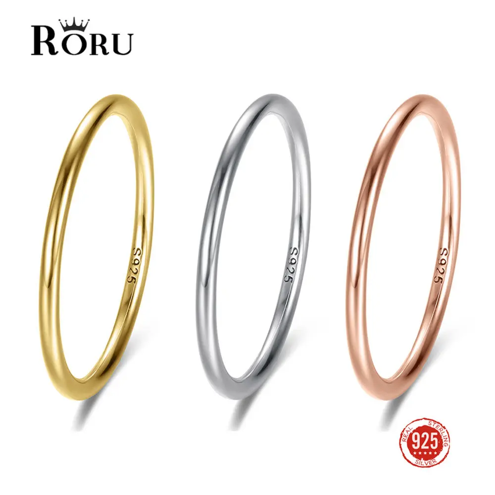 

1.3mm Thin Solid 925 Silver Smooth Lines Midi Round Rings for Women Rose Gold Ladies Stackable Engagement Finger Fine Jewelry