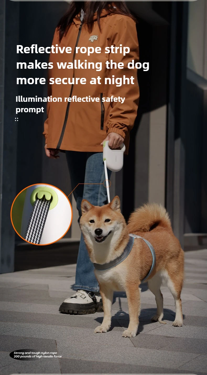 Dog Telescopic Leash 5m Reflective Leash Silicone Effort-Saving Handle Safe Walking the Dog at Night Explosion-Proof Dog Leash