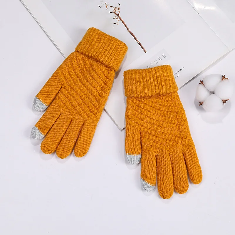 

Winter Touch Screen Women Men Warm Skiing Cashmere Knit Mittens Full Finger Weave Glove Guantes Adult Thick Luvas