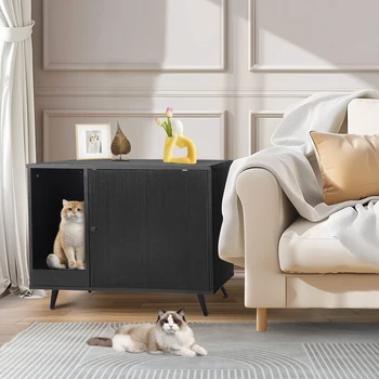 Redlife Cat Hidden Litter Box Enclosure Furniture Storage Cabinet w/ Cat Scratcher &Wooden House Side End Table&Pet Crate House 2