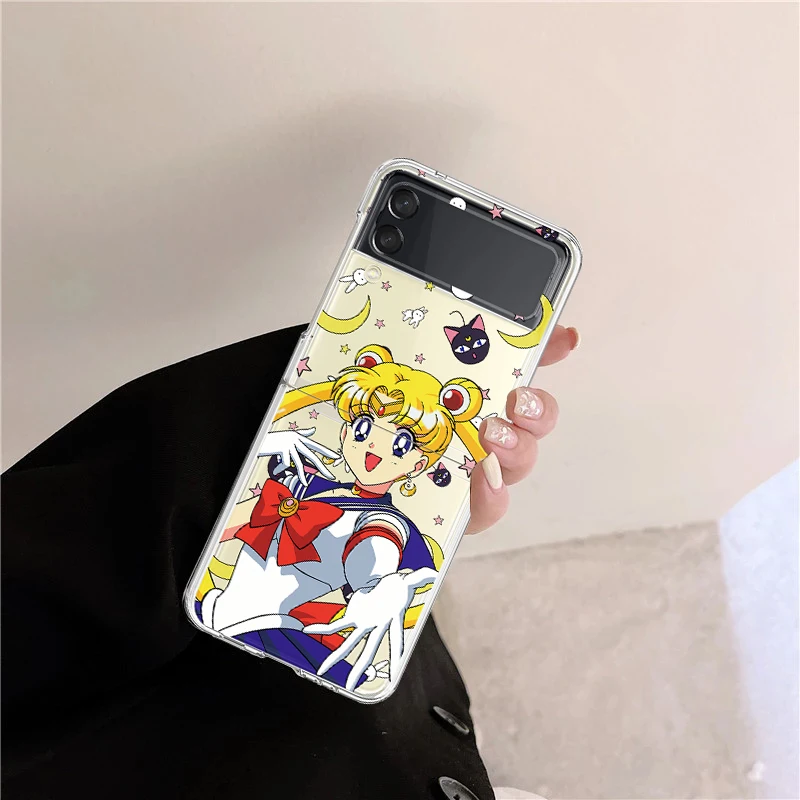 samsung galaxy z flip3 case Case For Galaxy Z Flip 3 5G Transparent Hard PC Back Cover For Samsung Galaxy Z Flip3 Protective Bumper Shell Sailor Moon Anime galaxy z flip3 phone case