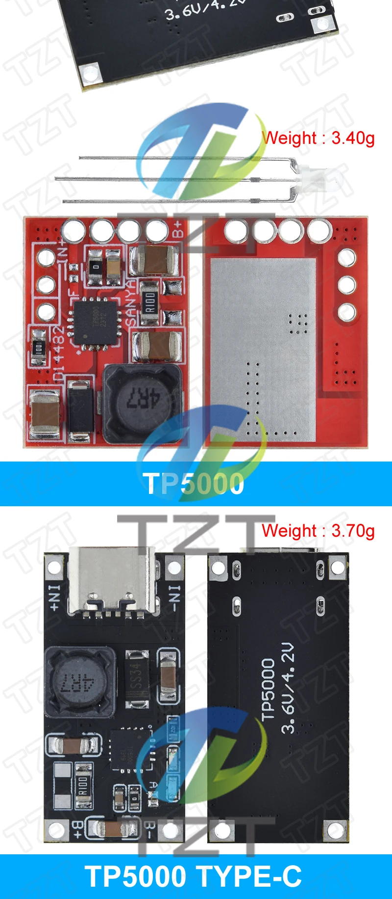 TYPE-C TP5000 DC 4,5 V-9 V 4,2 V/3,6 V 1A Lithium-Batterie Lade Board Lithium-Eisen Phosphat Ladegerät Flash Netzteil Modul – Detail 6