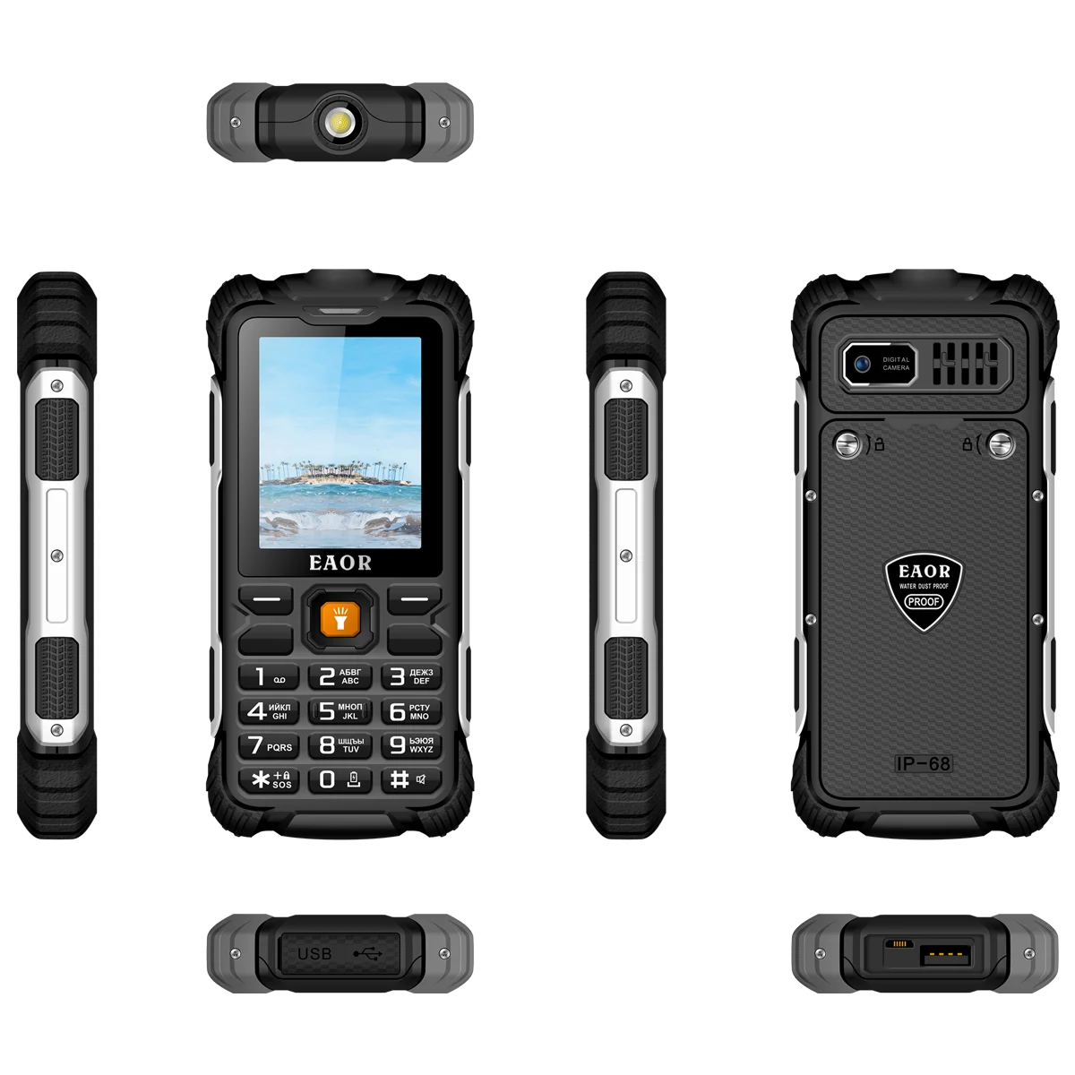 EAOR IP68 Water/Dust-proof Keypad Phones 2G Rugged Phone 3000mAh Big Battery Power Bank Feature Phone Push-button Telephone wifi walkie talkie Walkie Talkie