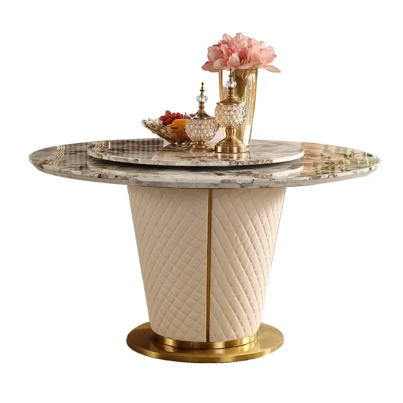 

Round Minimalist Stone Plate round Dining Modern Villa High-End Marble Dining with Turn dining table set