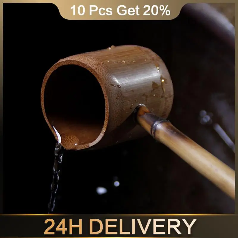 일본식 천연 물 스푼, 대나무 뿌리 긴 손잡이 대나무 다목적 다목적 다도 차 스푼 액세서리 도구 