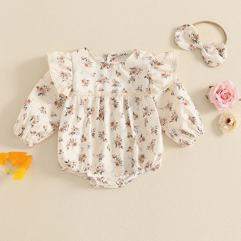 Newborn Baby Girl Floral Romper Tube Yellow Collar Top Overall PP