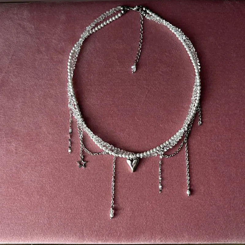 Irregular Choker Vintage Zircon Heart Pend..