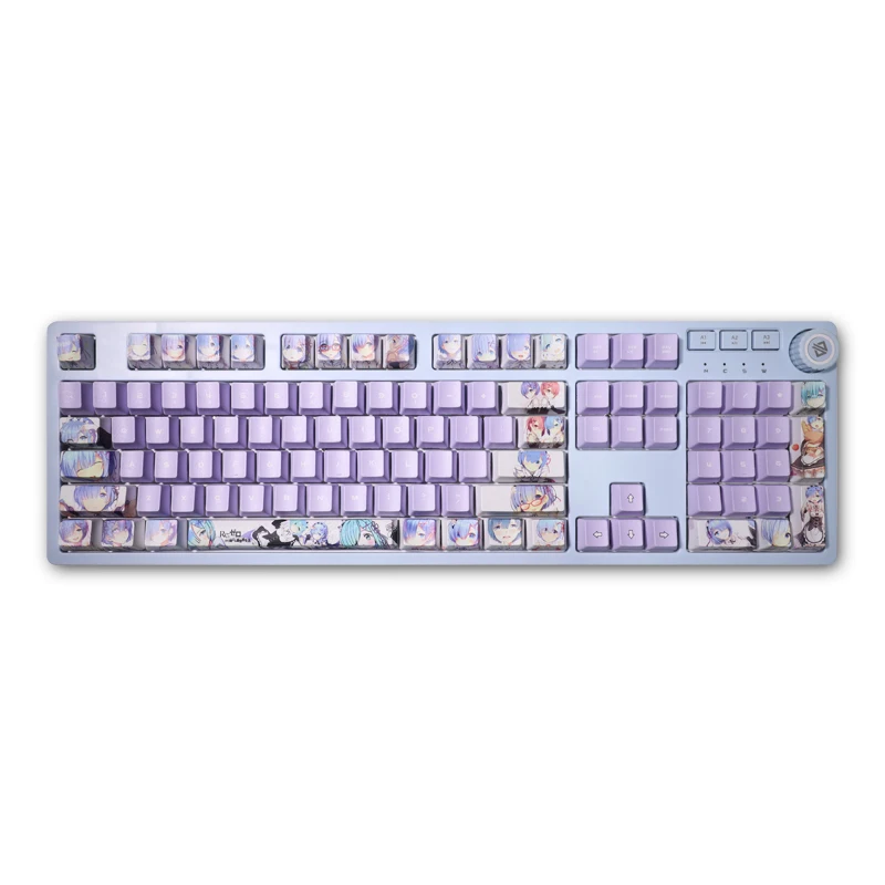 Conjunto Pbt Tintura Subbed Keycaps Anime dos Desenhos Animados Tampas Chave re Vida em um Mundo Diferente de Zero Rem Keycap para Ansi 61 87 104 1 - Imagem 5