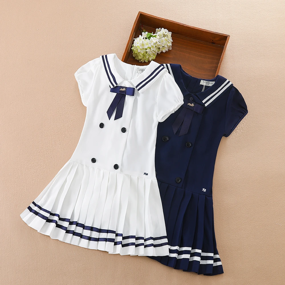 Girls Casual Dress 2023 New Princess Dresses Short Sleeve Preppy Style