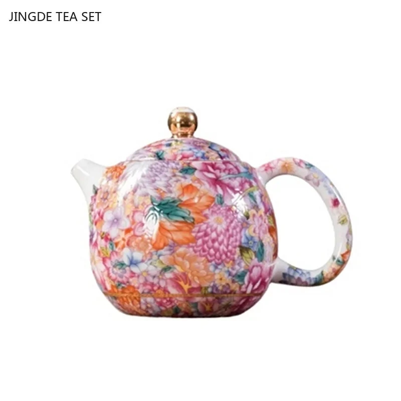 1pc 210ml Exquisite Enamel Color Ceramic Teapot Ball Hole Filter Tea Infuser Custom Beauty Teapot Chinese Tea Set