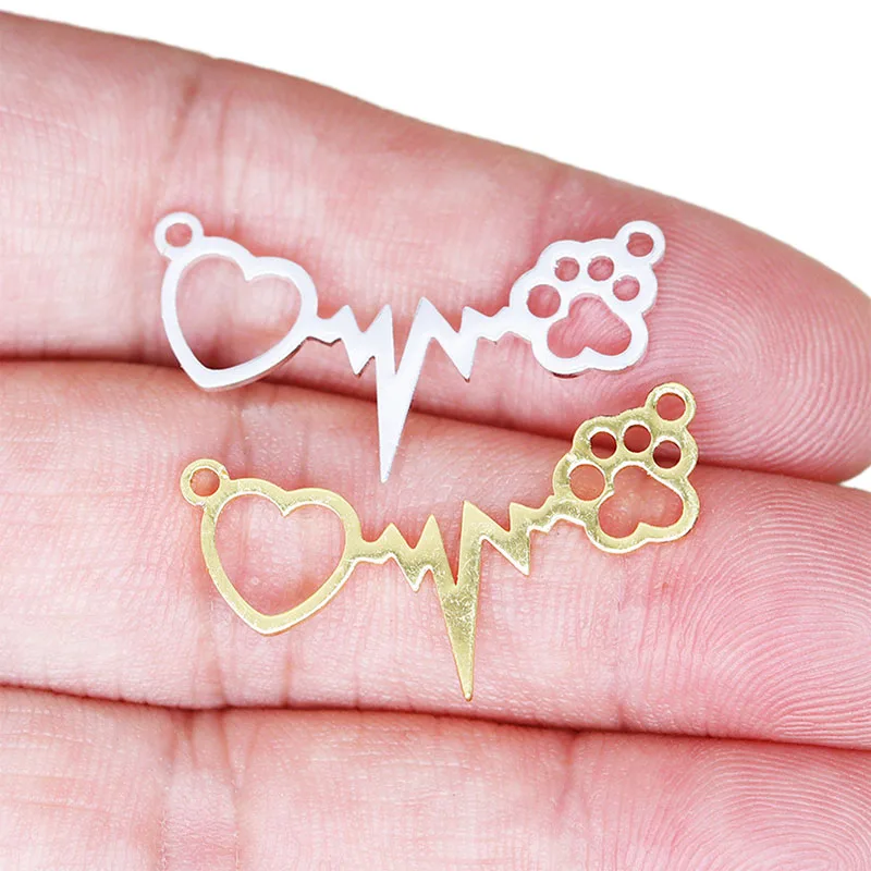 

WZNB 10Pcs Heartbeat Charms Dog Paw Stainless Steel Pendant Connector for Jewelry Making Handmade Necklace Diy Accessories