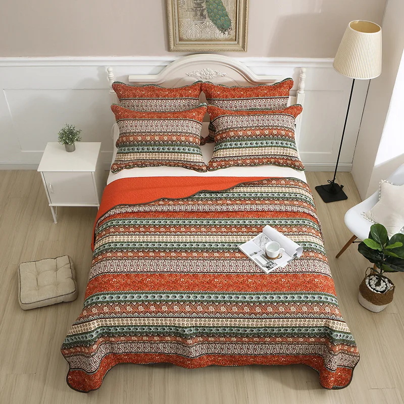 

American Style Quilted Quilt, Pure Cotton, Bohemian Striped Quilted Bed Cover, Water Washed Air Conditioning Quilt, Summer Cool