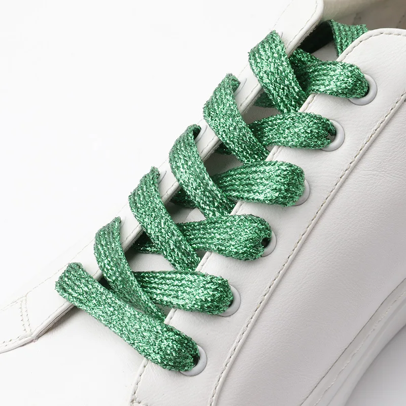 1 Paar glitzernde, glänzende, metallisch schimmernde, flache Schnürsenkel für Sneaker, Perlglanz-Schnürsenkel – Detail 12