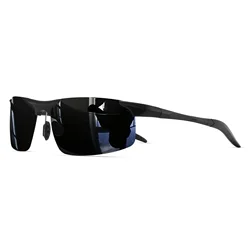 Vintage - Inspired Semi - Rimless Polarized Sunglasses with Lightweight Frame & Spring Hinges, UV Protection (C1 - black)