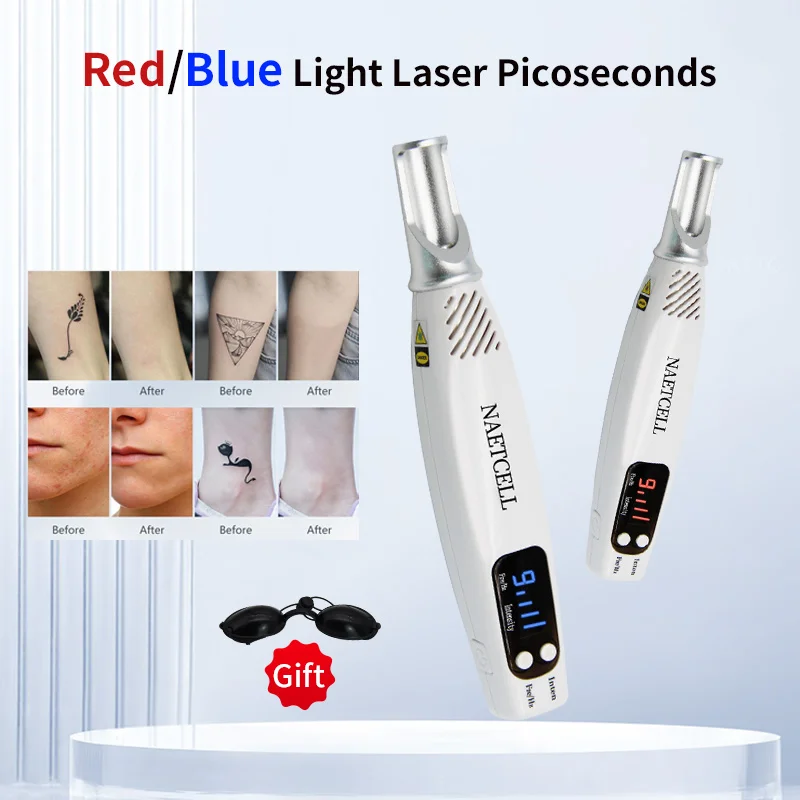 Picosecond Laser Pen Blue & Red Light Portable Scar Mole Remover Beauty Care Tattoo Acne Skin Pigment Freckle Tattoo Removal Dar