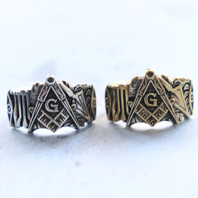 10g Mason Man Gold Ring Mens Religious Art Relief Customized 925 Solid Sterling Silver Different Sizes 9-13