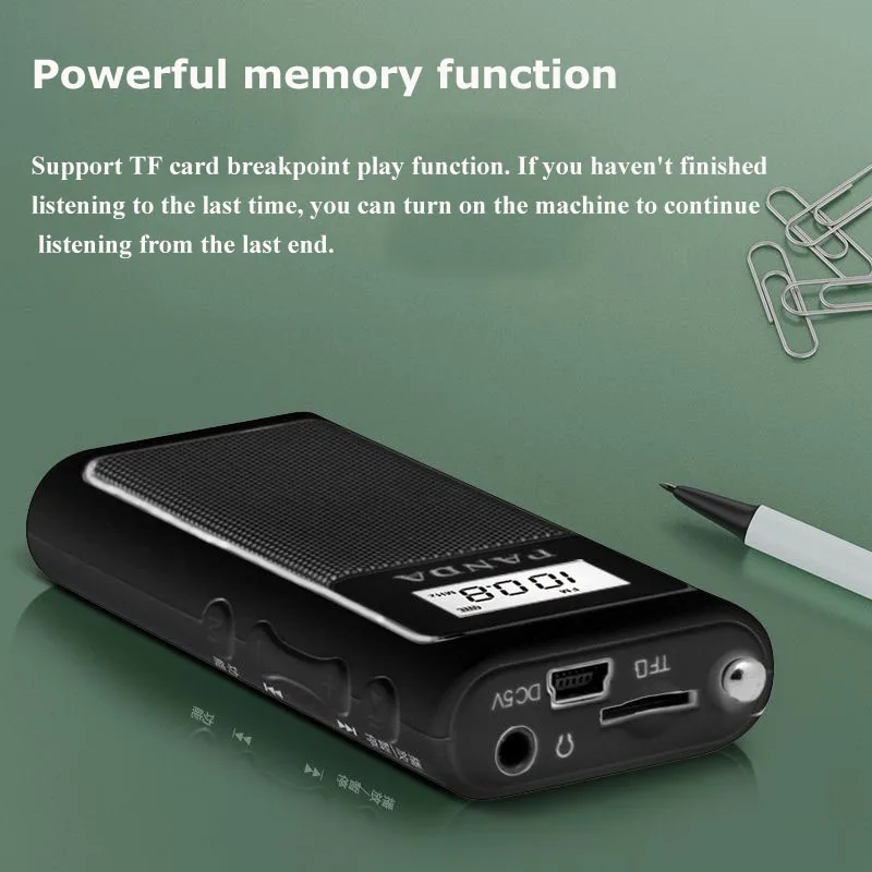 Mini Portable DSP Radio Rechargeable Pocket FM Radios Built-in Speaker Auto Search and Store Station Support TF Card Headset Pla