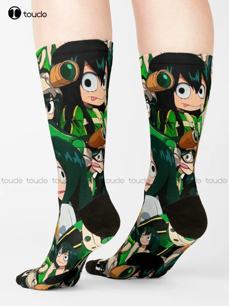 

Tsuyu Asui Носки с рисунком Tribute, футбольные женские носки с мультяшным принтом, удобные спортивные носки для лучших девочек с цифровым принтом 360 °, уличная одежда