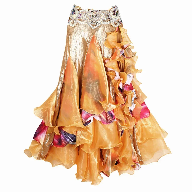 

Egyptian Style Clothing Long Full Circle Wrapped Skirts Floral Side Slit Women Belly Dance Skirts with Ruffle