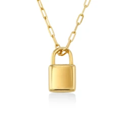 Custom Engraved Personalized Lock Necklace in Stainless Steel - Elegant Three - Color Jewelry Gift (Gold)