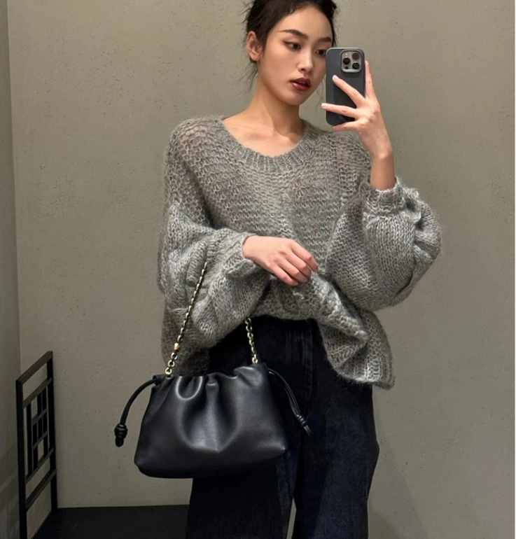 New Women's Cloud Bag Drawstring Hobos Bag Crossbody Bag Real Leather One Shoulder Bag Casual Bucket Bag 5