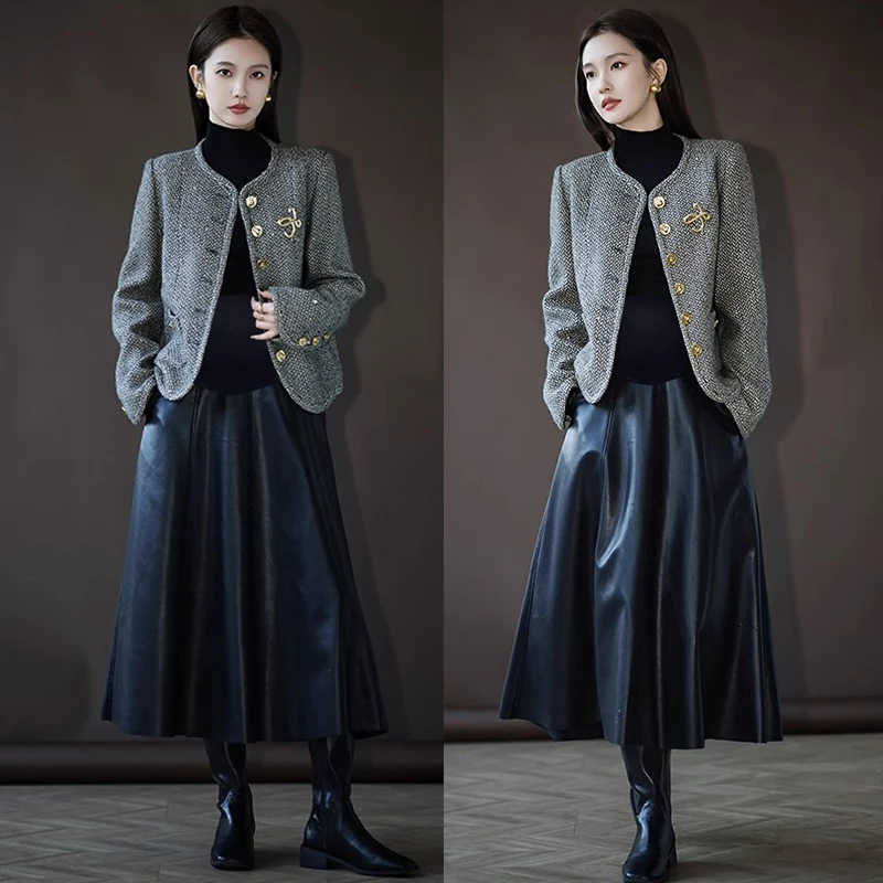 Pleated PU Maternity Skirts Autumn Winter Fashion A Line Belly Bottoms Clothes for Pregnant Women Pregnancy
