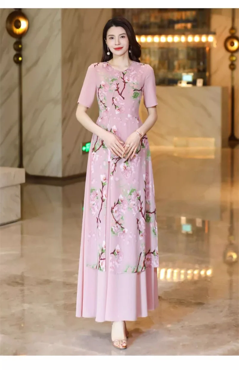 New Chinese Style Short Sleeved Dress for Women 2025 Summer New Style Retro Slimming Temperament High-End Chinese Style Skirt