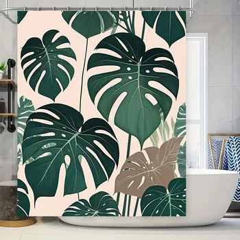 Tenda da doccia con foglie verdi Decorazioni per il bagno Set di tappetini da bagno impermeabili in tessuto con stampa foglie di Monstera per la decorazione domestica nella vasca da bagno Ac 1