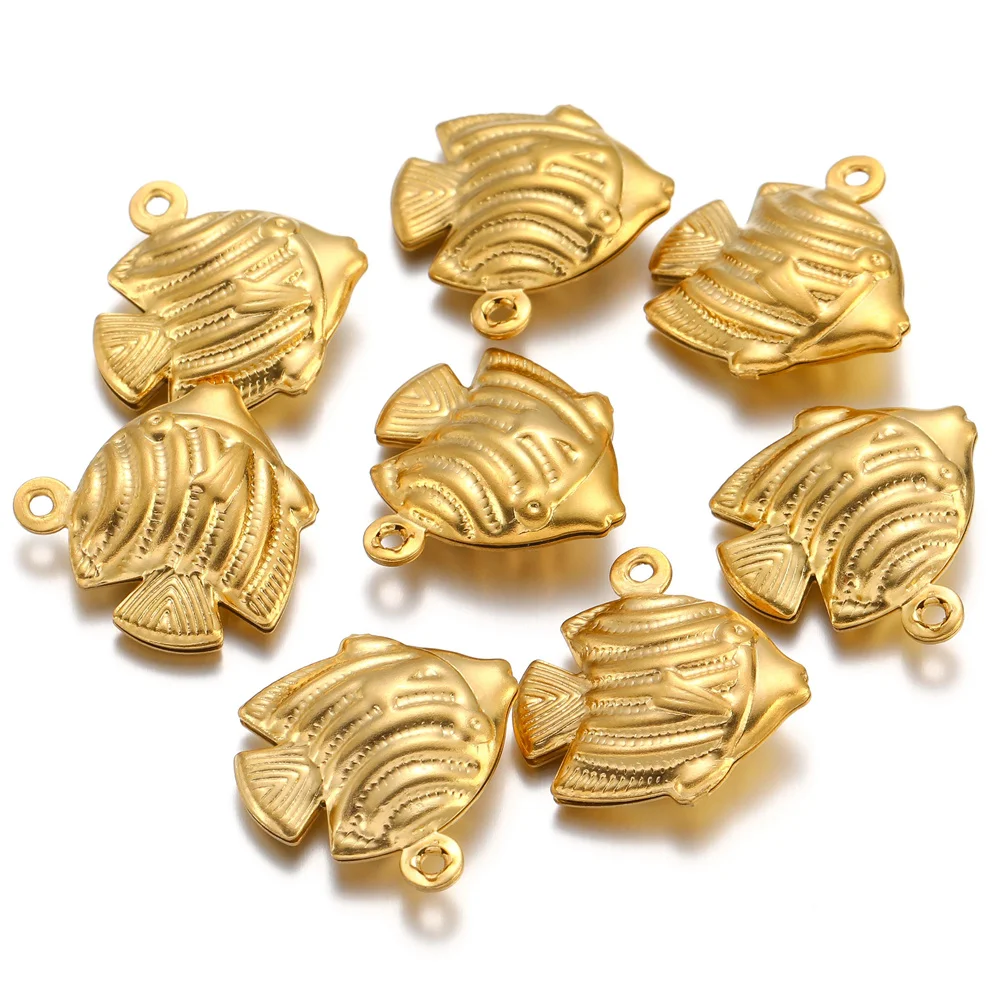 

Wholesale 20pcs/lot Stainless Steel Gold Color Fish Charms Pendants for DIY Jewelry Making Bracelet Necklace Findings