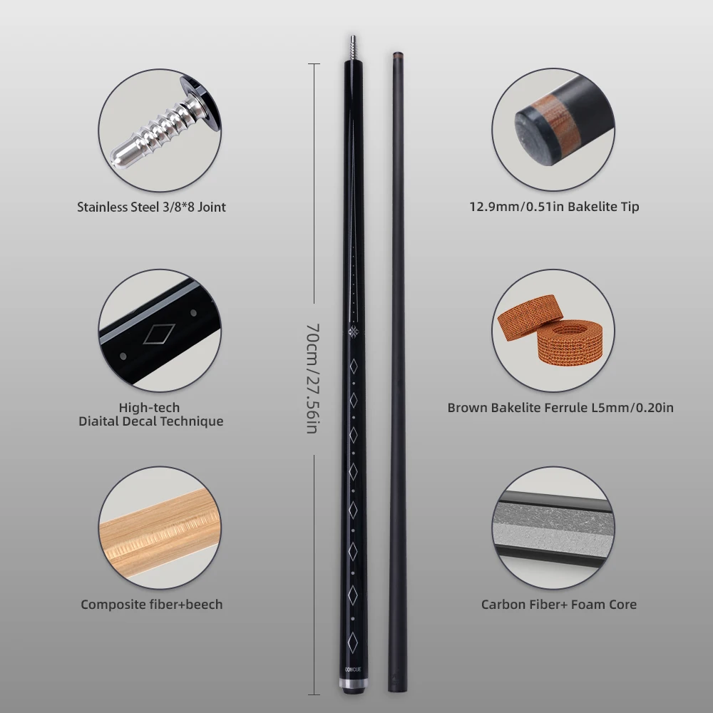 COWCUE 브레이크 큐 ? 56.5인치 20온스 헤비 카본 파이버 브레이크 당구 큐, 13mm 페놀릭 팁, 2피스 프로페셔널 디자인