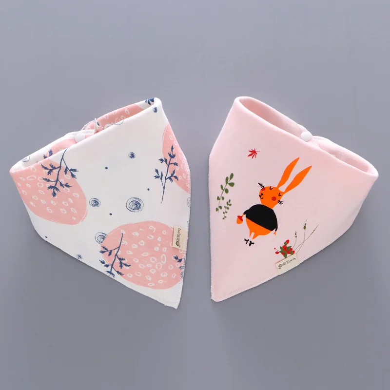 2pcs/lot Baby Bibs Cotton Soft Bandana Scarf Burp Cloth for Newborn Baby Girl Boy Double Snap Fastener  Triangle Bib