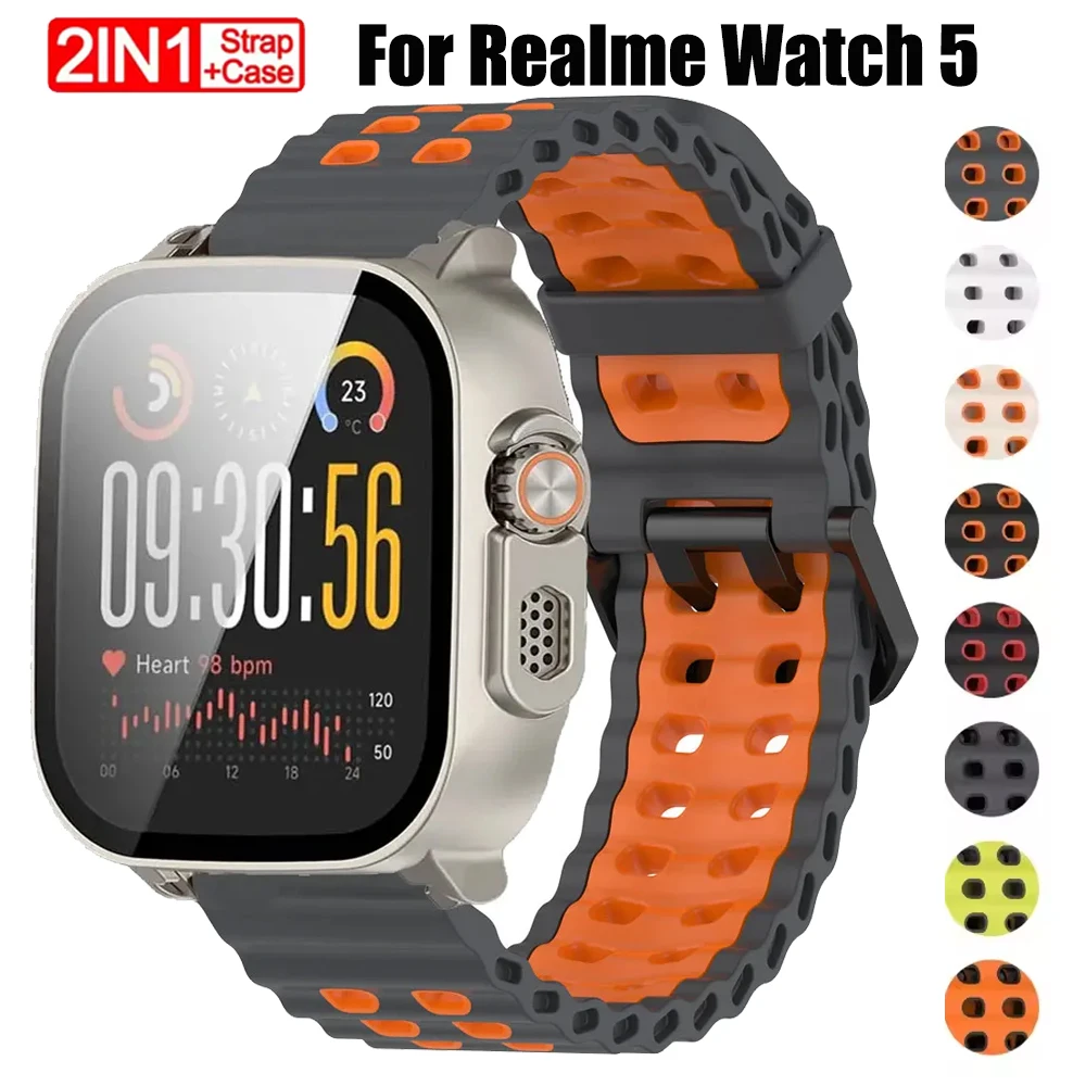 2pcs Silicone Band and Protective Case Set for Smartwatch - Screen Guard and Wristband Accessories