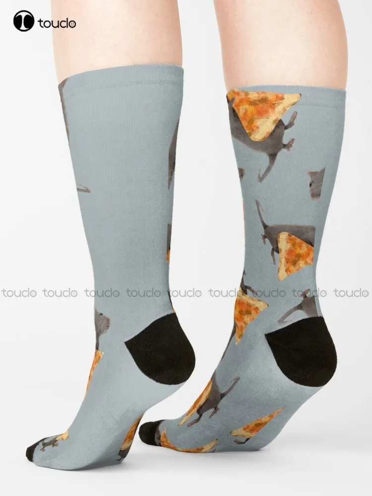 

All The Pizza Rats (Grey ) Socks White Soccer Socks Youth Cute Pattern Funny Autumn Best Cartoon Harajuku 360° Digital Print Art