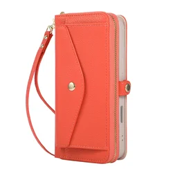 Crossbody Wallet Case with Strap, Card Holder, Kickstand, and Mirror - Galaxy A13 4G 5G (Orange)
