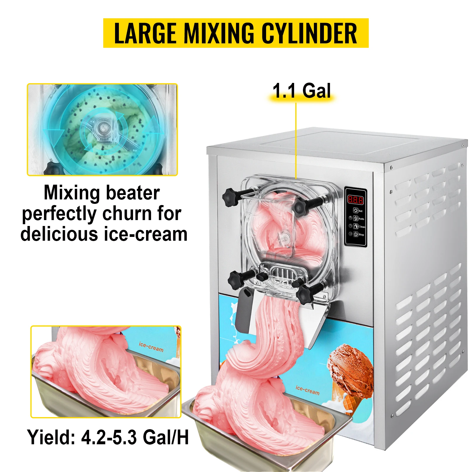 SIHAO Kommerzielle Eismaschine, 1400 W, harte Eismaschine, 16–20 l/h, Edelstahl, gefrorene Dessert-Ausrüstung – Detail 4